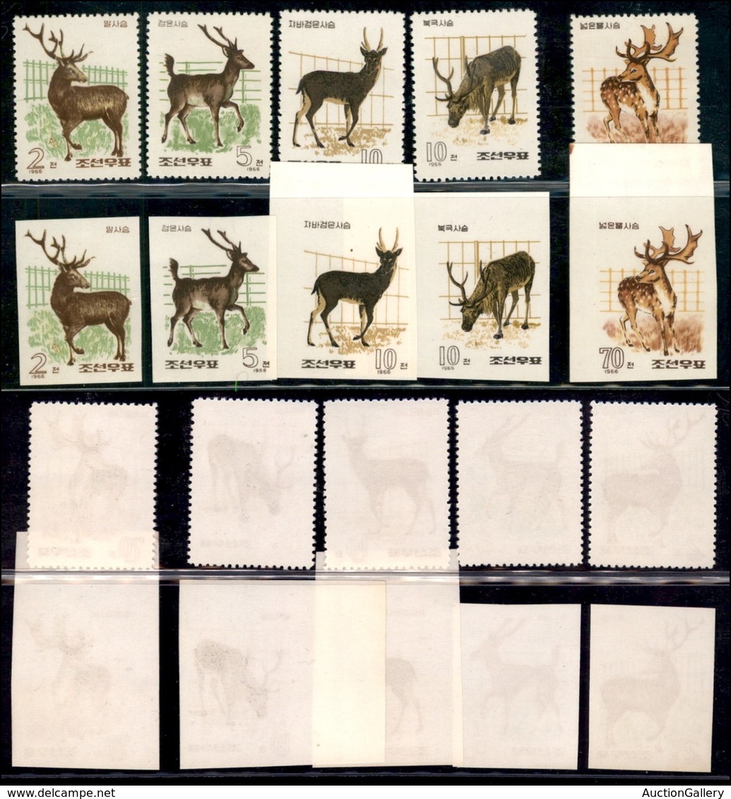 ESTERO - COREA DEL NORD - 1966 - Fauna (749/753 A+B) - Due Serie Complete - Dentellati E Non - Gomma Integra (50) - Autres & Non Classés