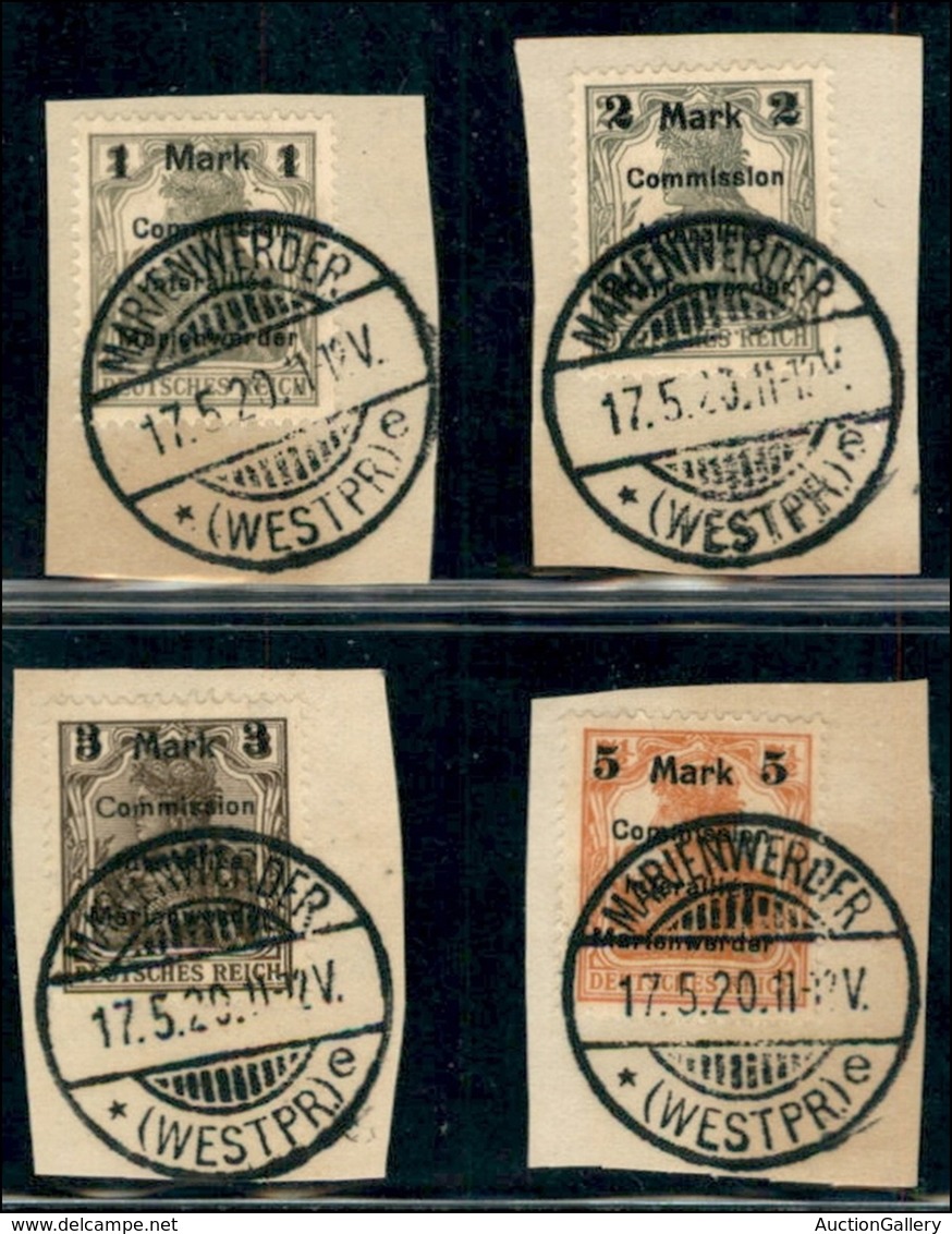 ESTERO - GERMANIA - Marienwerder - 1920 - Soprastampati (22/25) - Serie Completa Usata Su Frammenti (130) - Autres & Non Classés