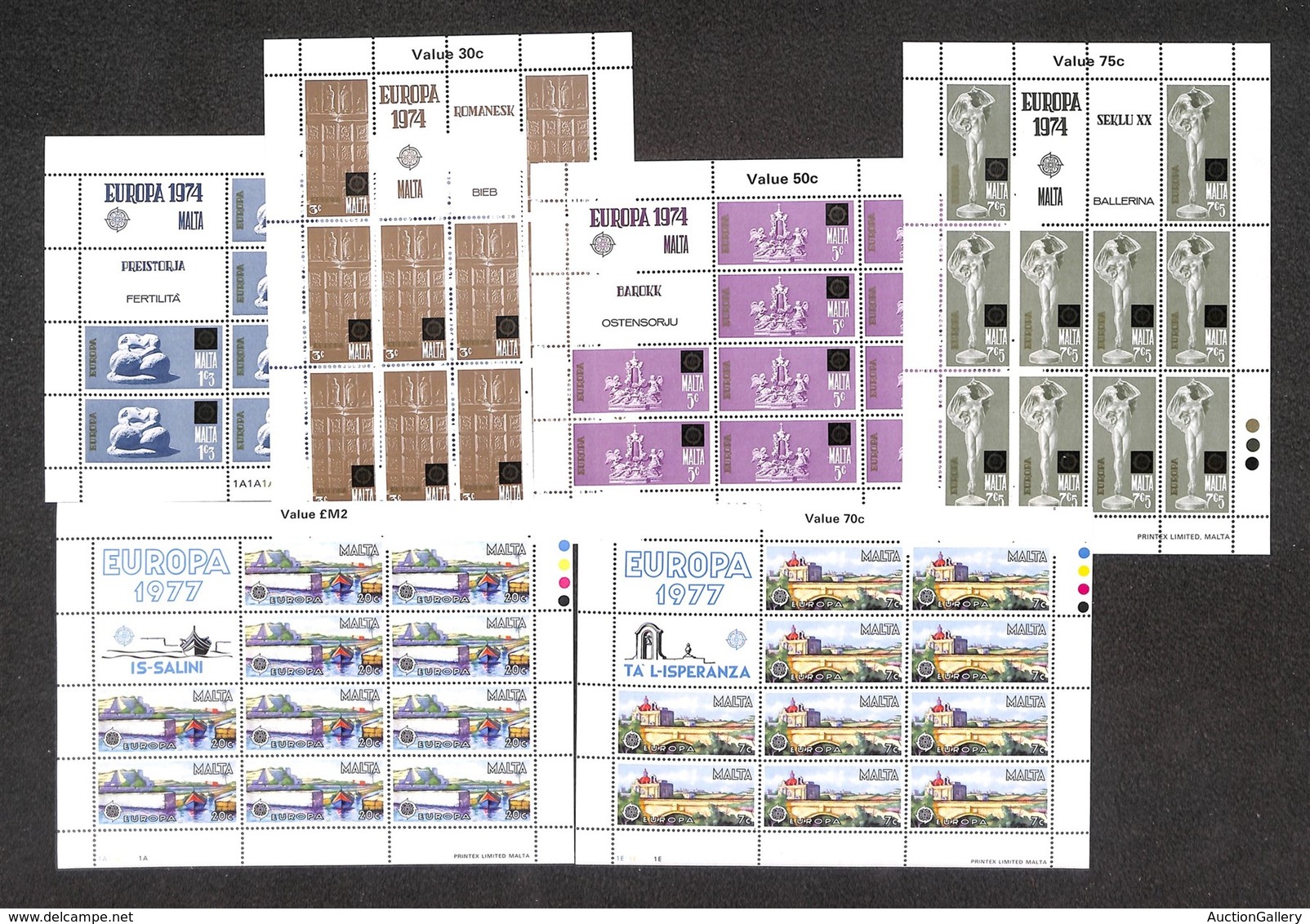 ESTERO - MALTA - 1974/977 - Europa (493/496 + 554/555) - 2 Serie Complete In Minifogli - Gomma Integra - Autres & Non Classés