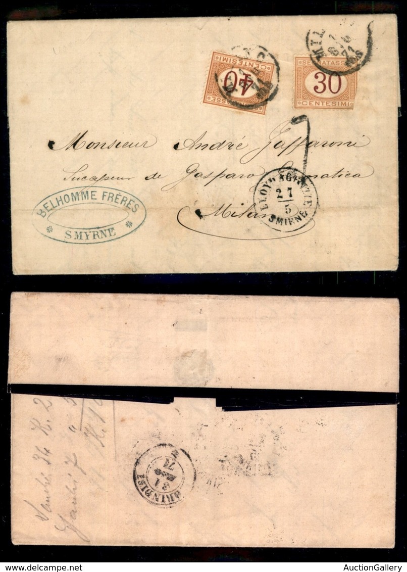 VARIE  - VARIE  - Lloyd Agenzie Smirne 27/5 - Lettera Per Milano Tassata In Arrivo (Segnatasse 7 Difettoso A Destra +8)  - Prephilately