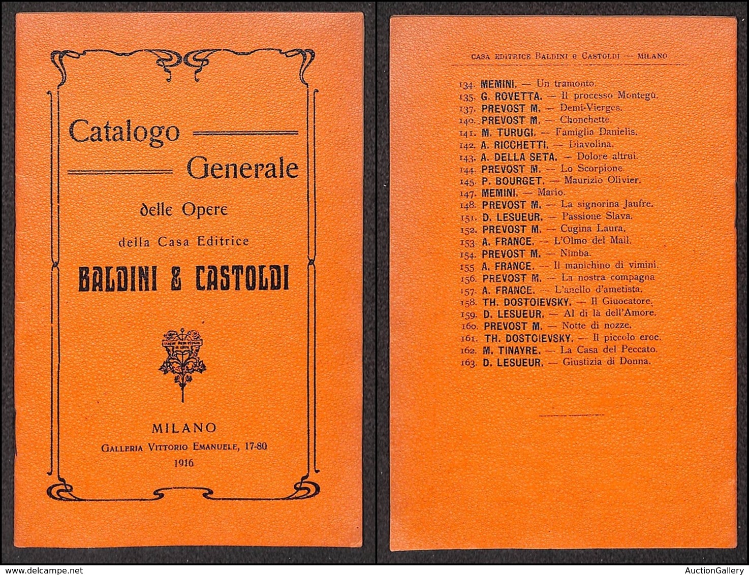 VARIE  - VARIE  - Catalogo Generale Delle Opere Della Casa Editrice Baldini & Castoldi - Milano 1916 - Préphilatélie