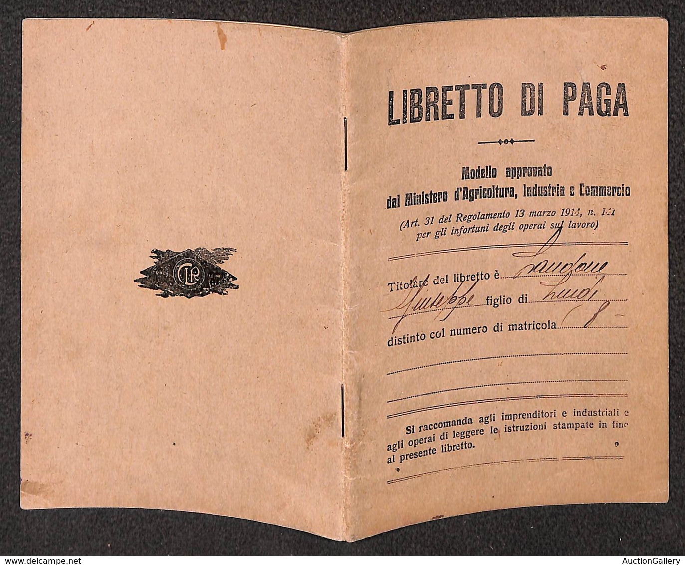 VARIE  - VARIE  - 1926 - Libretto Di Paga - Prefilatelia