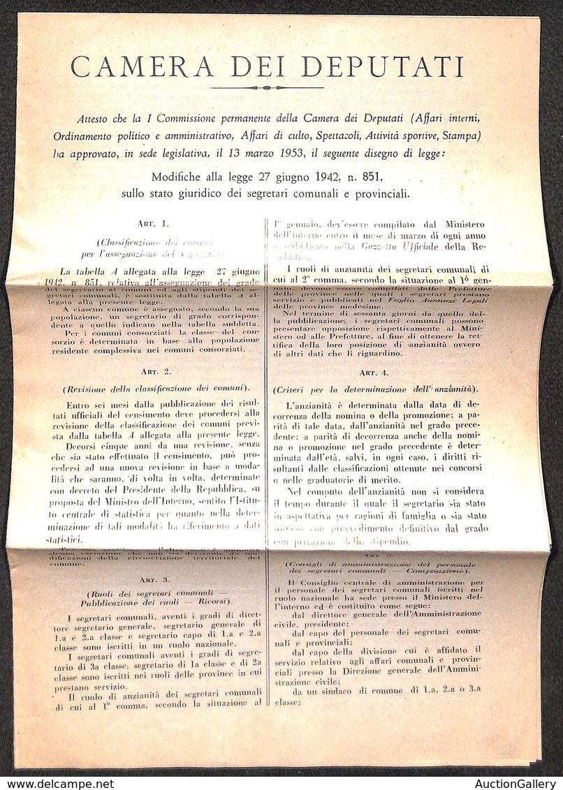 VARIE  - VARIE  - Documento Della Camera Dei Deputati Del 13.3.1953 - Vorphilatelie