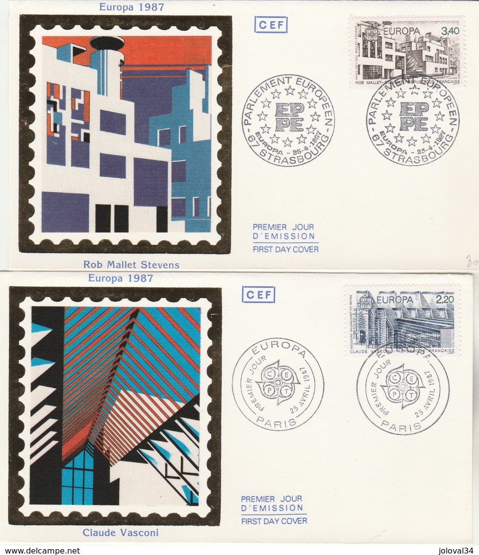 France EUROPA CEPT 2 Enveloppes FDC 1987 Paris Strasbourg -  Architecture - 1987