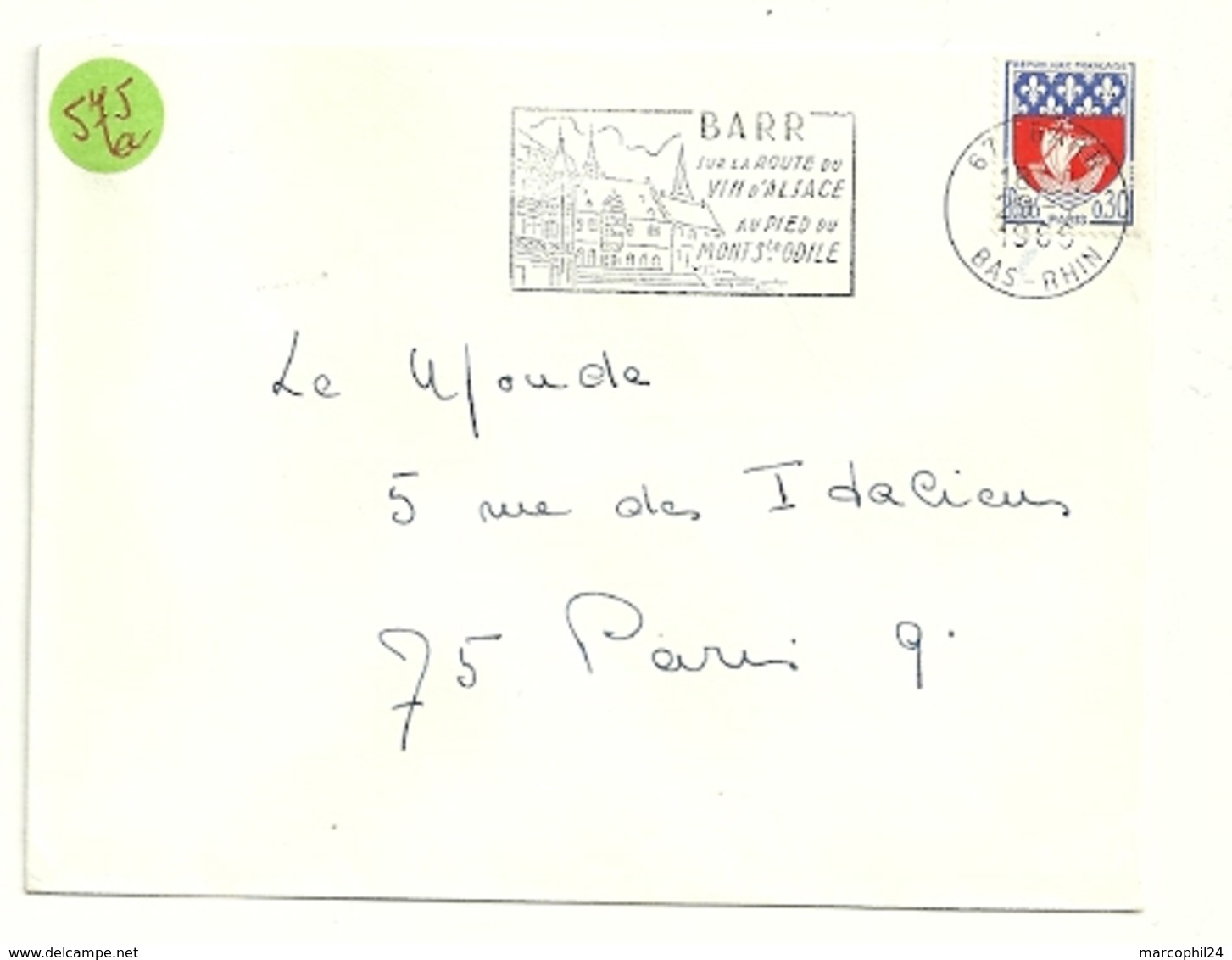 RHIN / Bas - Dépt N° 67 = BARR  1968 =  FLAMME Codée = SECAP Illustrée 'VIN D' ALSACE / MONT St ODILE  ' - Mechanical Postmarks (Advertisement)