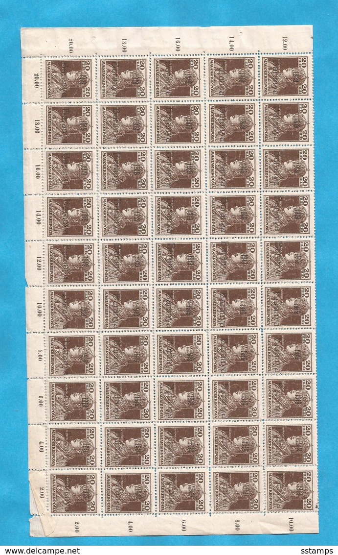 1919 BARANYA JUGOSLAVIA SERBIA UNGHERIA UNGARN OCCUPAZIONE BESETZUNG SHEET 100-STAMPS- THE STUDY OF OVERPRINT TYPS - Baranya