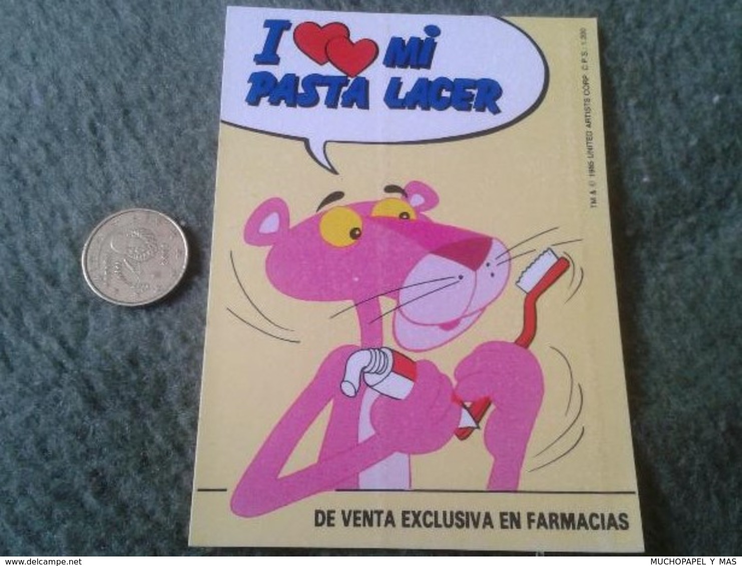 SPAIN ESPAGNE. PEGATINA ADHESIVO STICKER PANTERA ROSA I LOVE MI PASTA LACER PINK PANTER. PUBLICIDAD ADVERTISING VER FOTO - Stickers