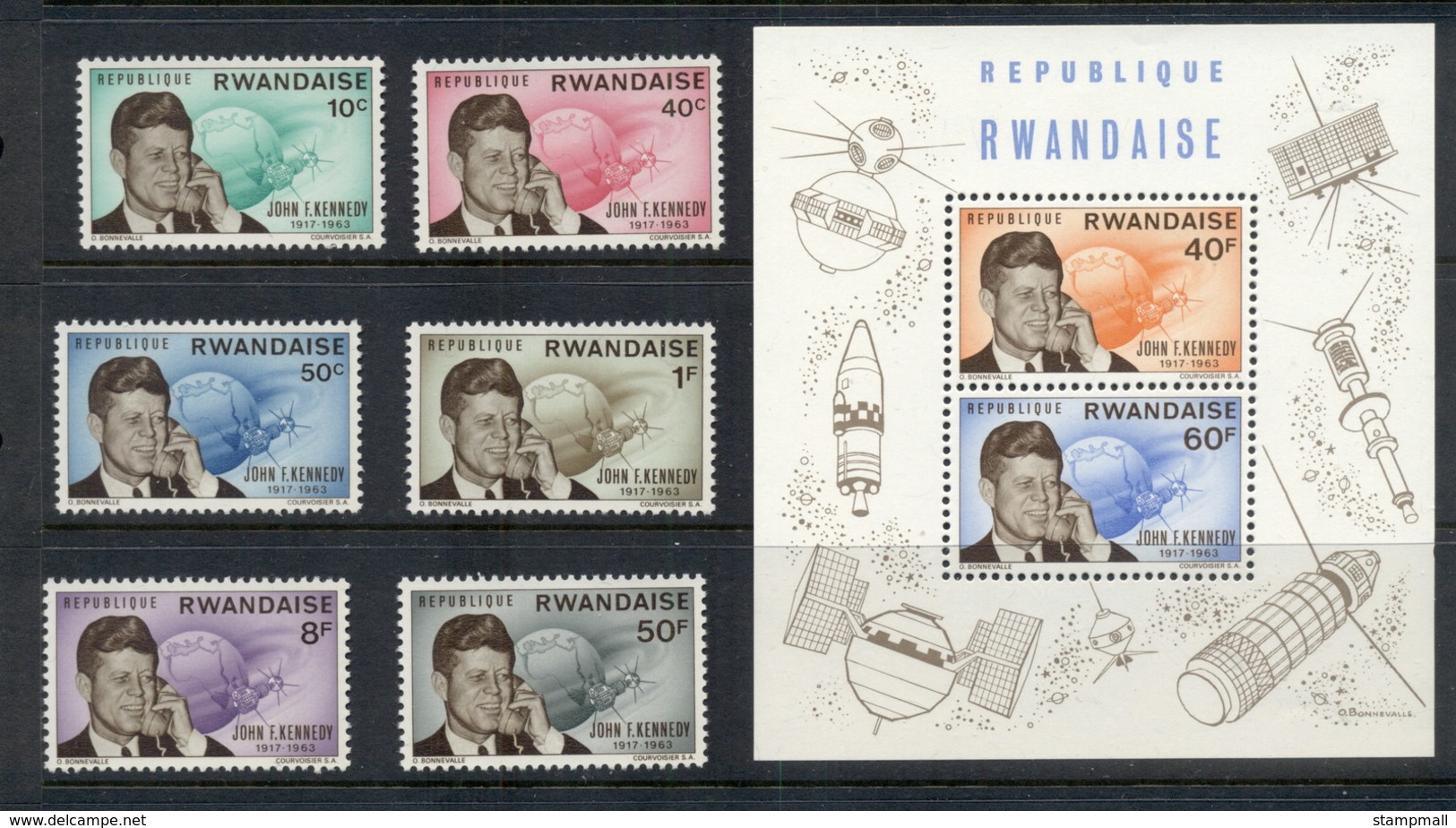 Rwanda 1965 JFK Kennedy & Satellite + MS MUH - Unused Stamps