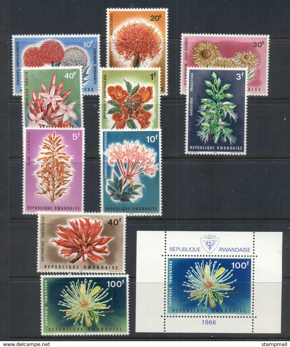 Rwanda 1966 Flowers + MS MUH - Unused Stamps