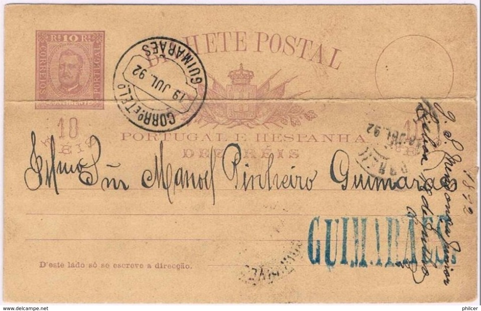 Portugal, 1892, Lisboa-Guimarães - Lettres & Documents