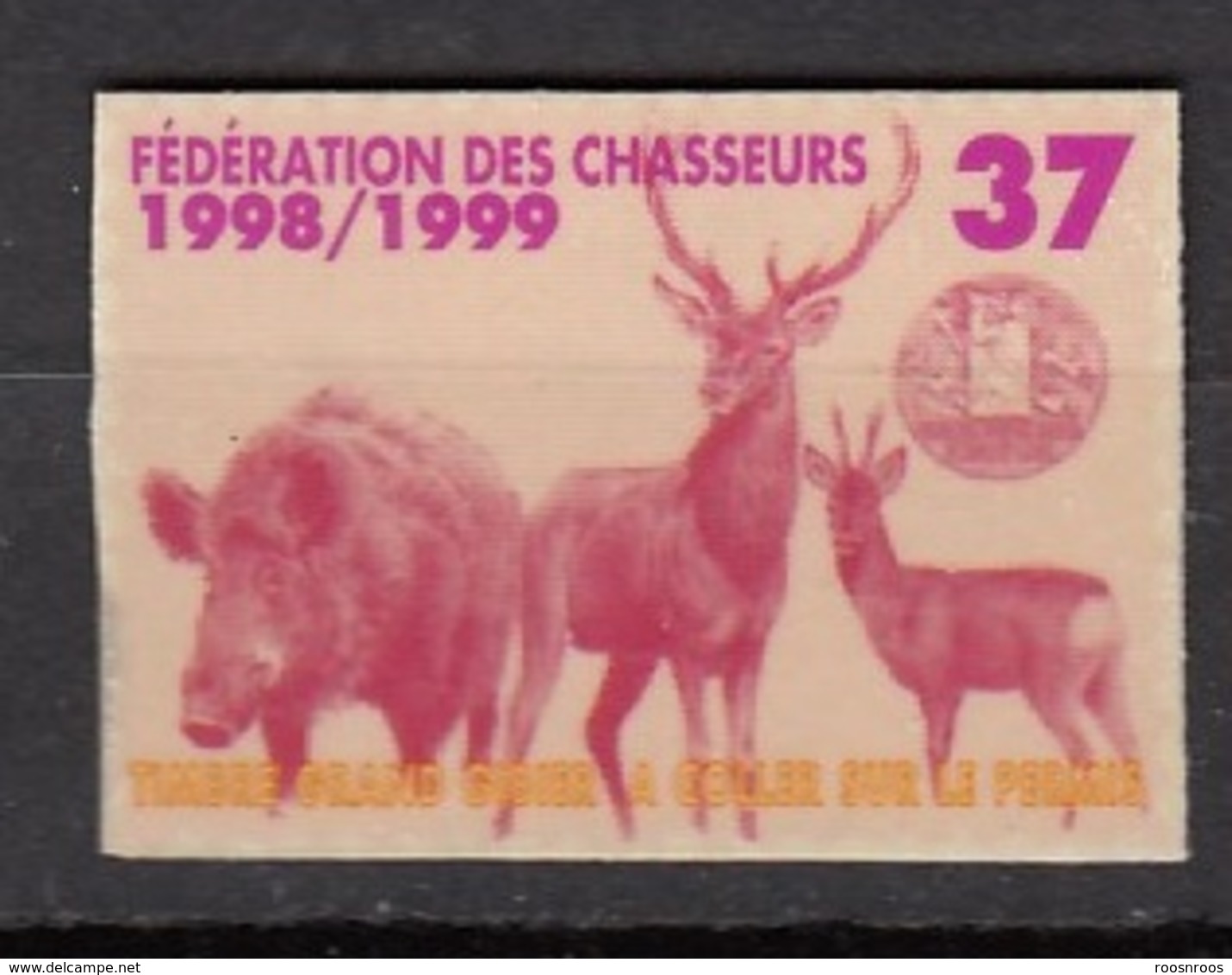 FISCAL PERMIS DE CHASSE - TIMBRE GRAND GIBIER 1990-1999 - FEDERATION 37 - HUNTING REVENUE - Timbres