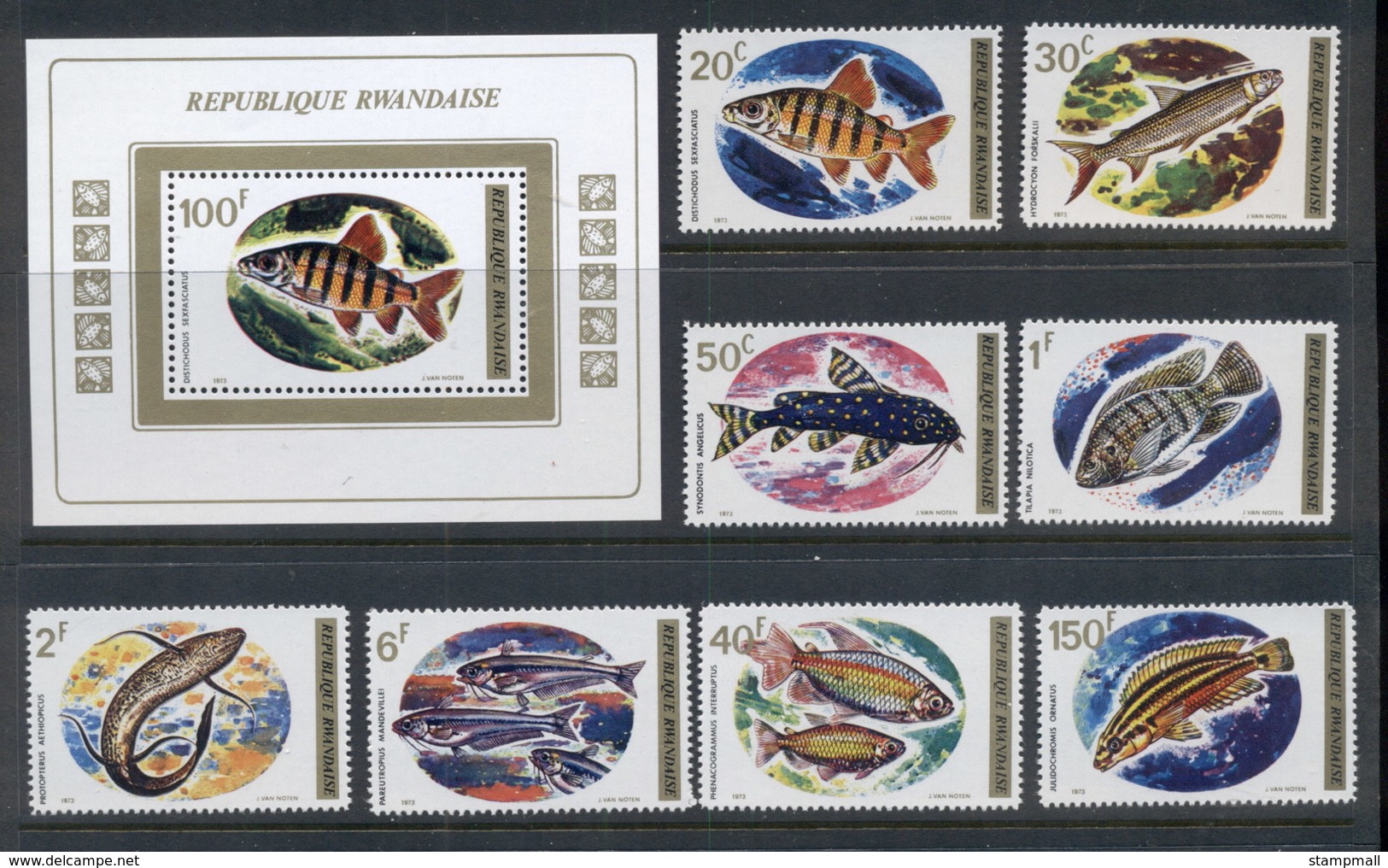 Rwanda 1973 African Freshwater Fishes + MS MUH - Unused Stamps