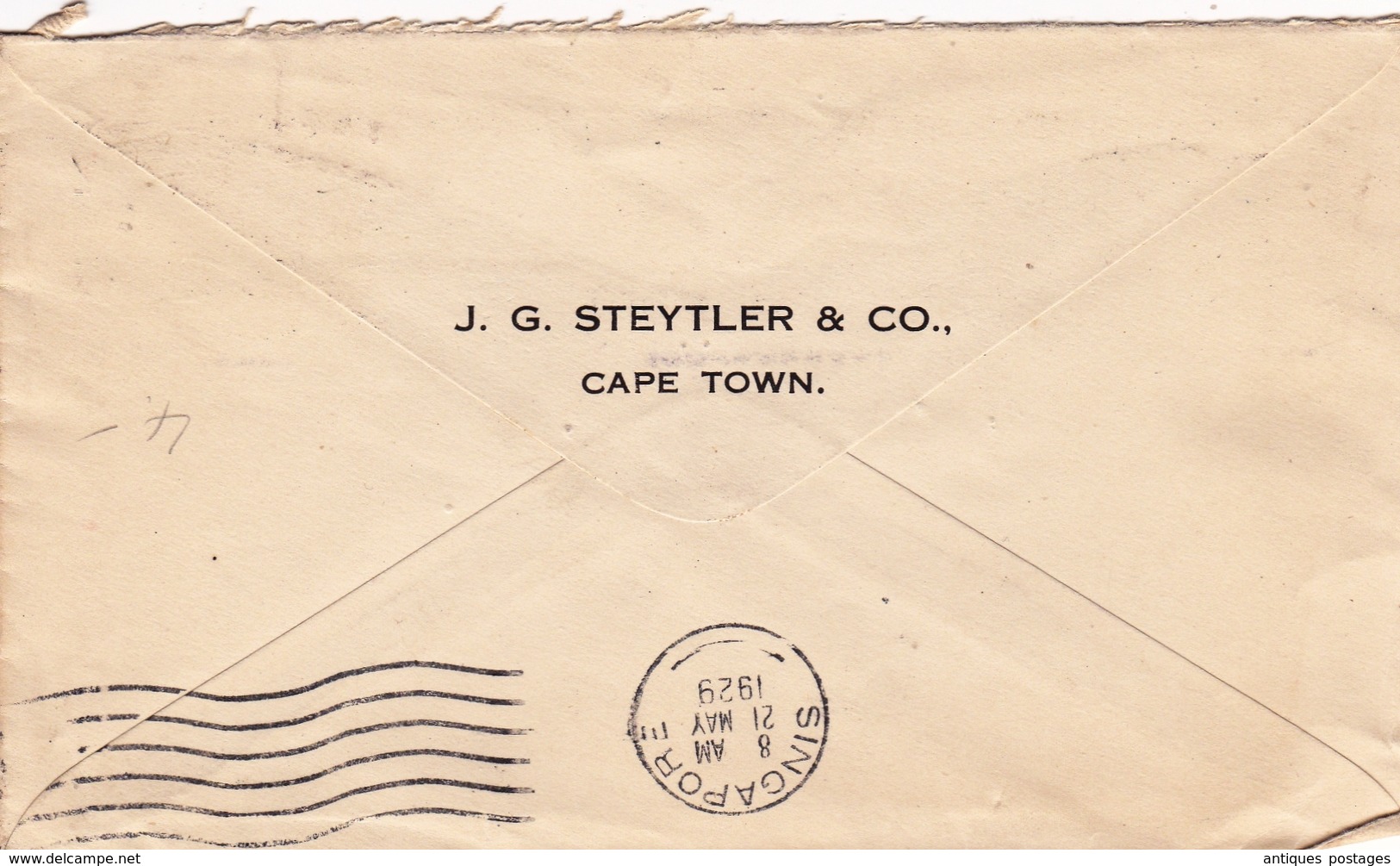 Lettre Capetown Kaapstad South Africa Afrique Du Sud 1929 Singapore Singapour - Storia Postale