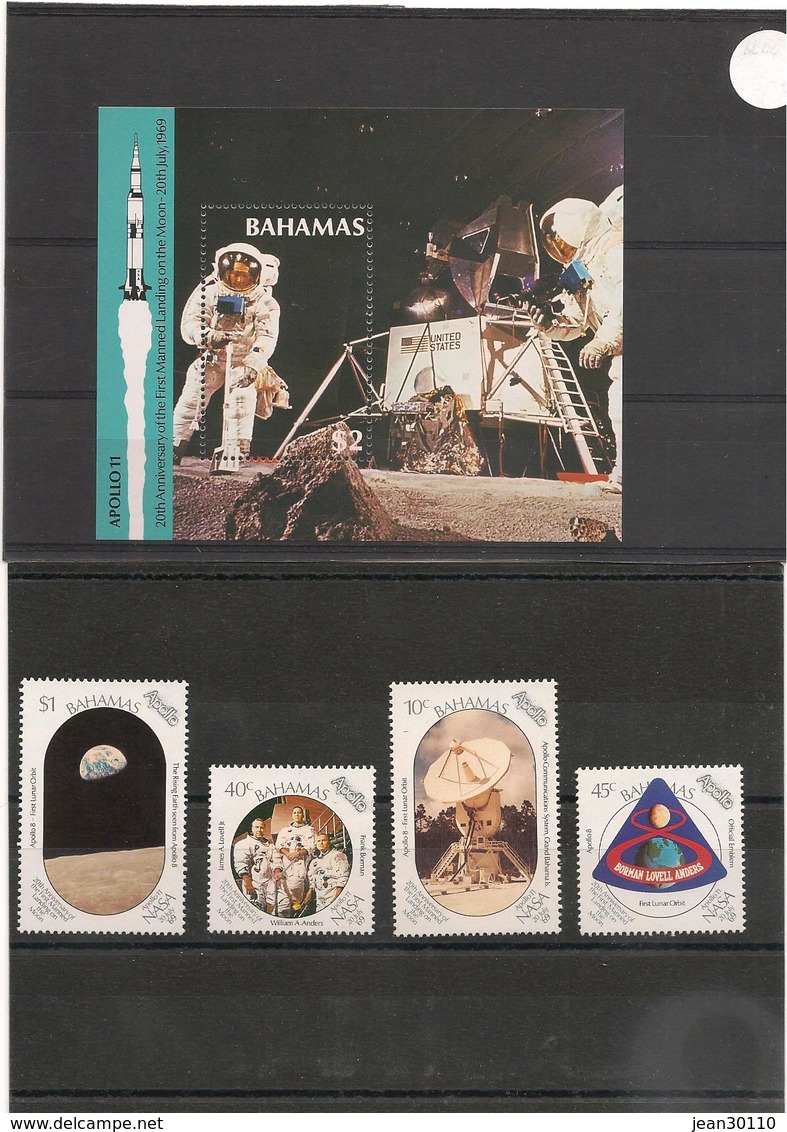 BAHAMAS Anniversaire 1er Homme Sur La Lune Année 1989 N°Y/T : 691/94** Et Bloc 55** Côte: 15,50 € - Bahamas (1973-...)