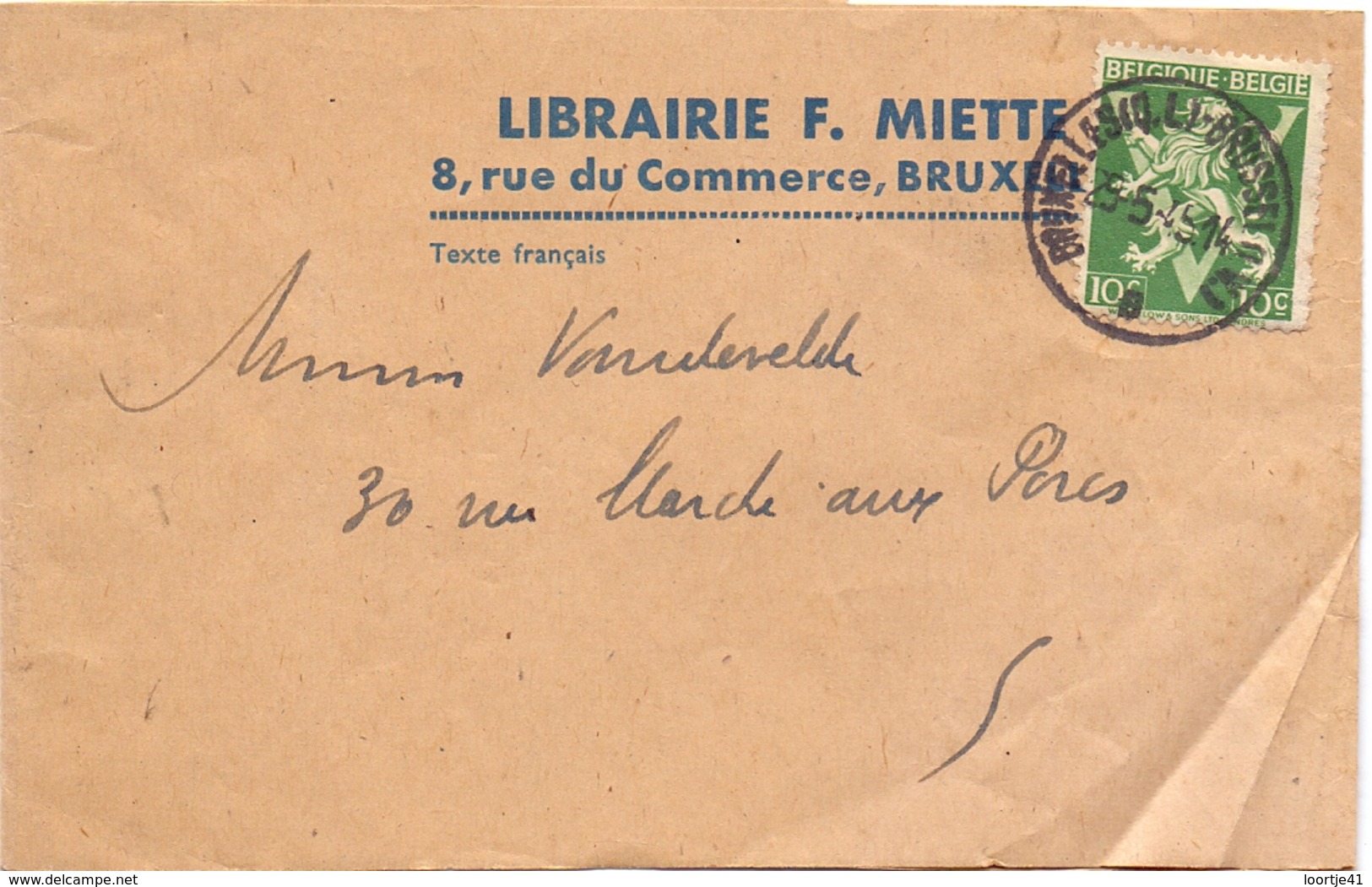 Wikkel Brochure - Bandelette D'enveloppe - Librairie Miette Bruxelles - 1945 - Bandas Para Periódicos