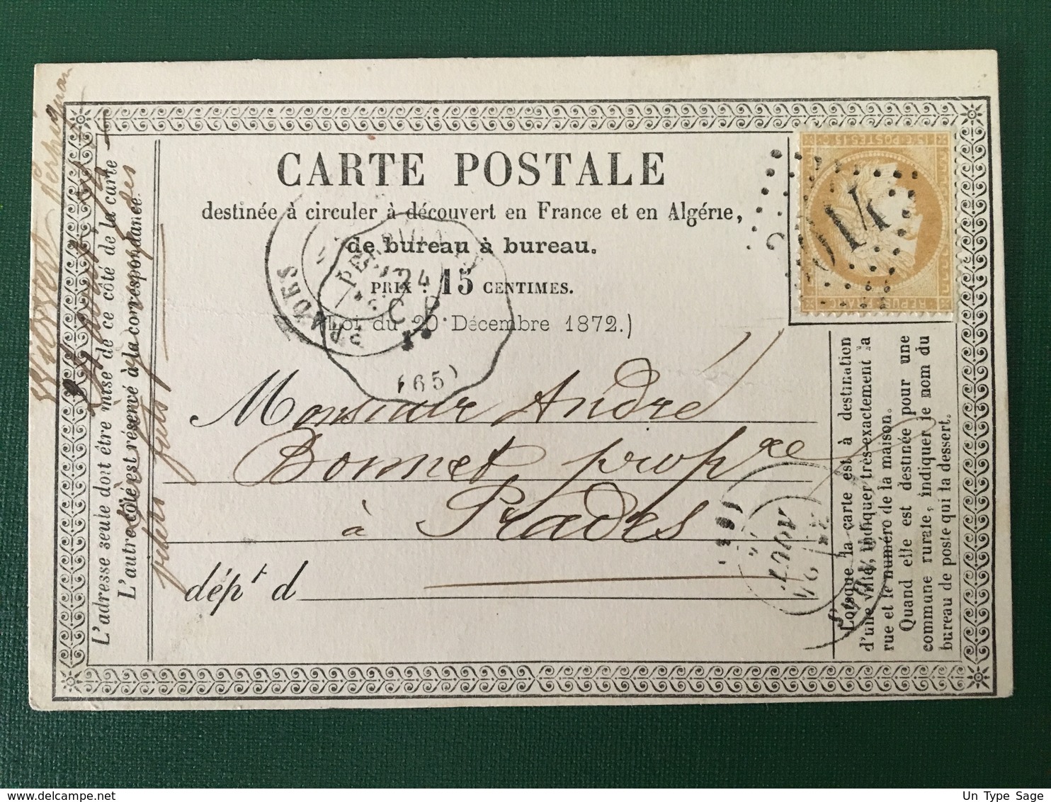 France - N°59 Sur Carte Précurseur - GC 3014 - Prades, Convoyeur Station Perpignan - (F148E) - 1871-1875 Cérès