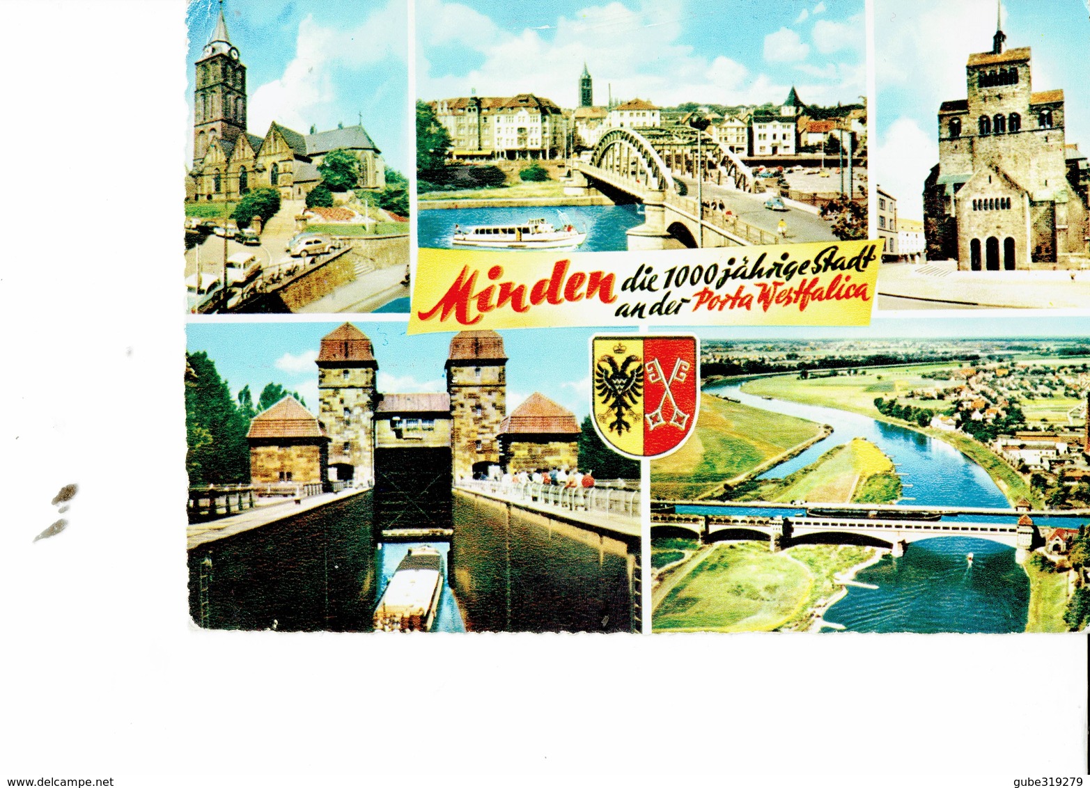 GERMANY 1961 -  POSTCARD MINDEN - 1000 JAREIGE STADT  - 5 VIEWS -SHINING - MAILED 7.10.1961 - POST7432/1 - Minden