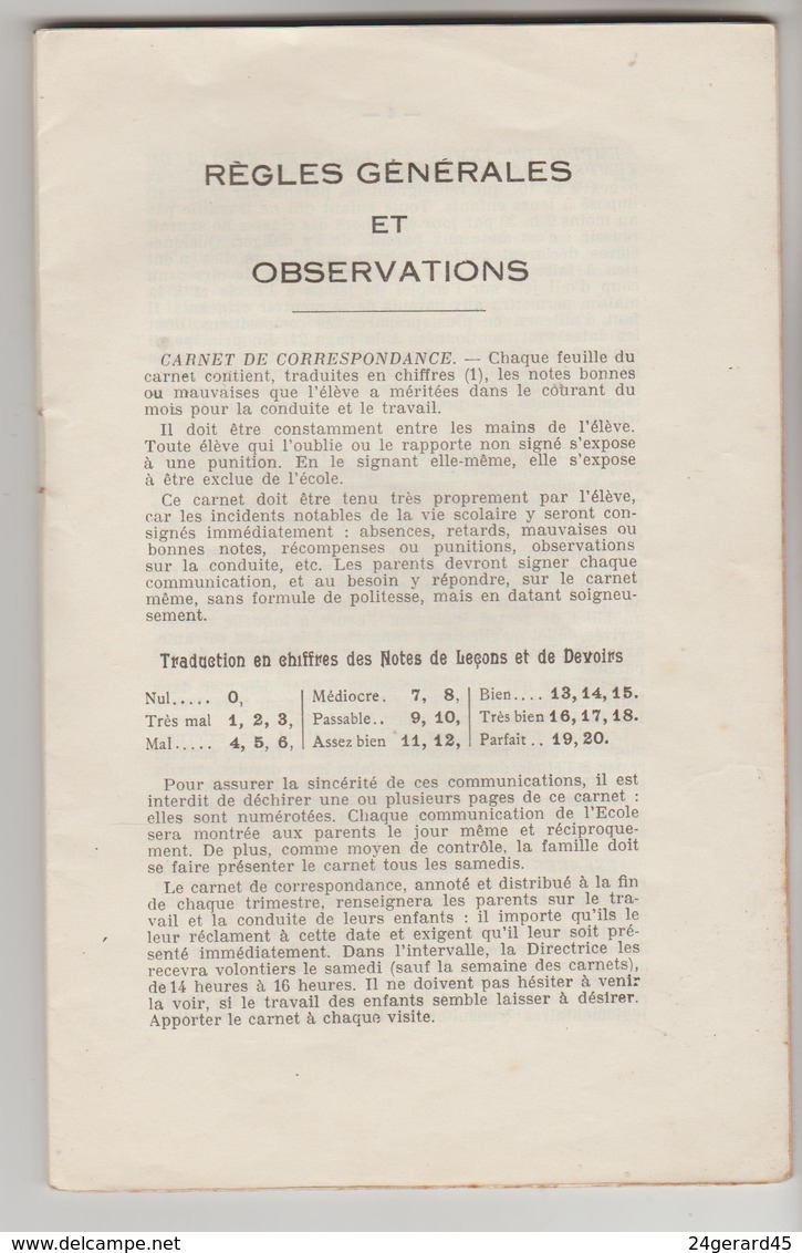 SCOLARITE 1934/35 CARNET DE CORRESPONDANCE ECOLE PRIMAIRE SUPERIEURE ET PROF. JEUNES FILLES ORLEANS 24 PAGES - Diplômes & Bulletins Scolaires