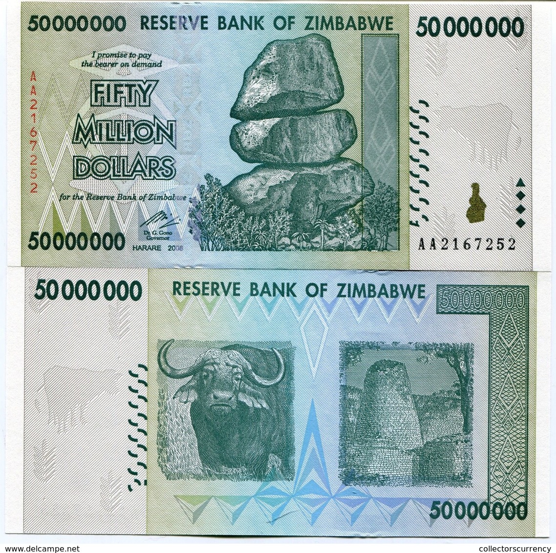 Zimbabwe 50 Million Dollar AA 2008 Banknote UNC P79 - Zimbabwe