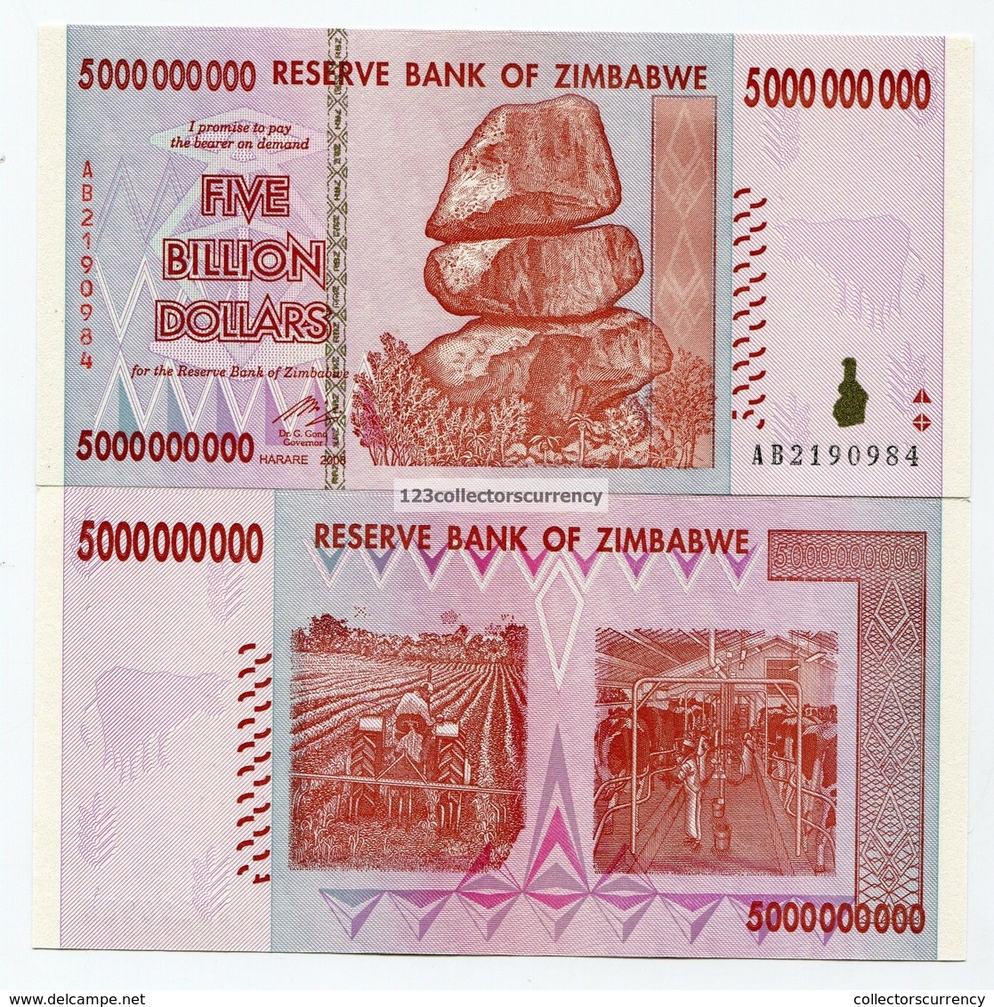 Zimbabwe 2008 5 Billion UNC Money Inflation Currency - P 84 - Zimbabwe