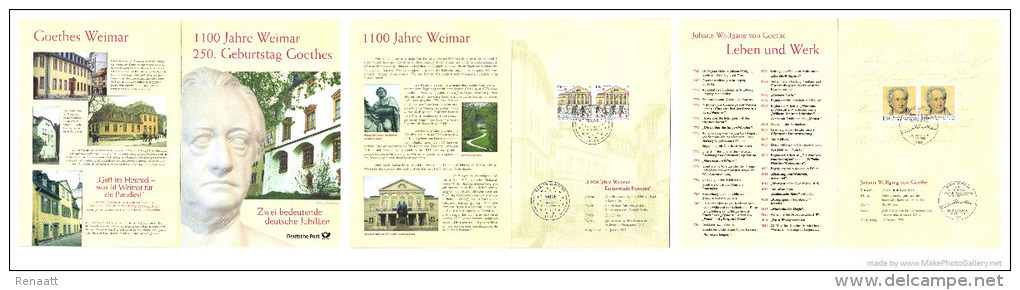 Germany 1999 Mi. 2028 2073 FDC Folder DP, Weimar,  Johann Wolfgang Von Goethe, German Writer And Politician - Ecrivains