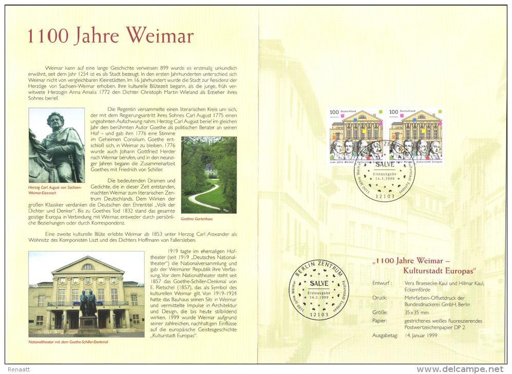 Germany 1999 Mi. 2028 2073 FDC Folder DP, Weimar,  Johann Wolfgang Von Goethe, German Writer And Politician - Ecrivains