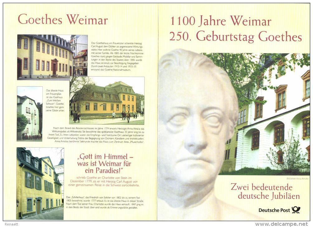 Germany 1999 Mi. 2028 2073 FDC Folder DP, Weimar,  Johann Wolfgang Von Goethe, German Writer And Politician - Ecrivains