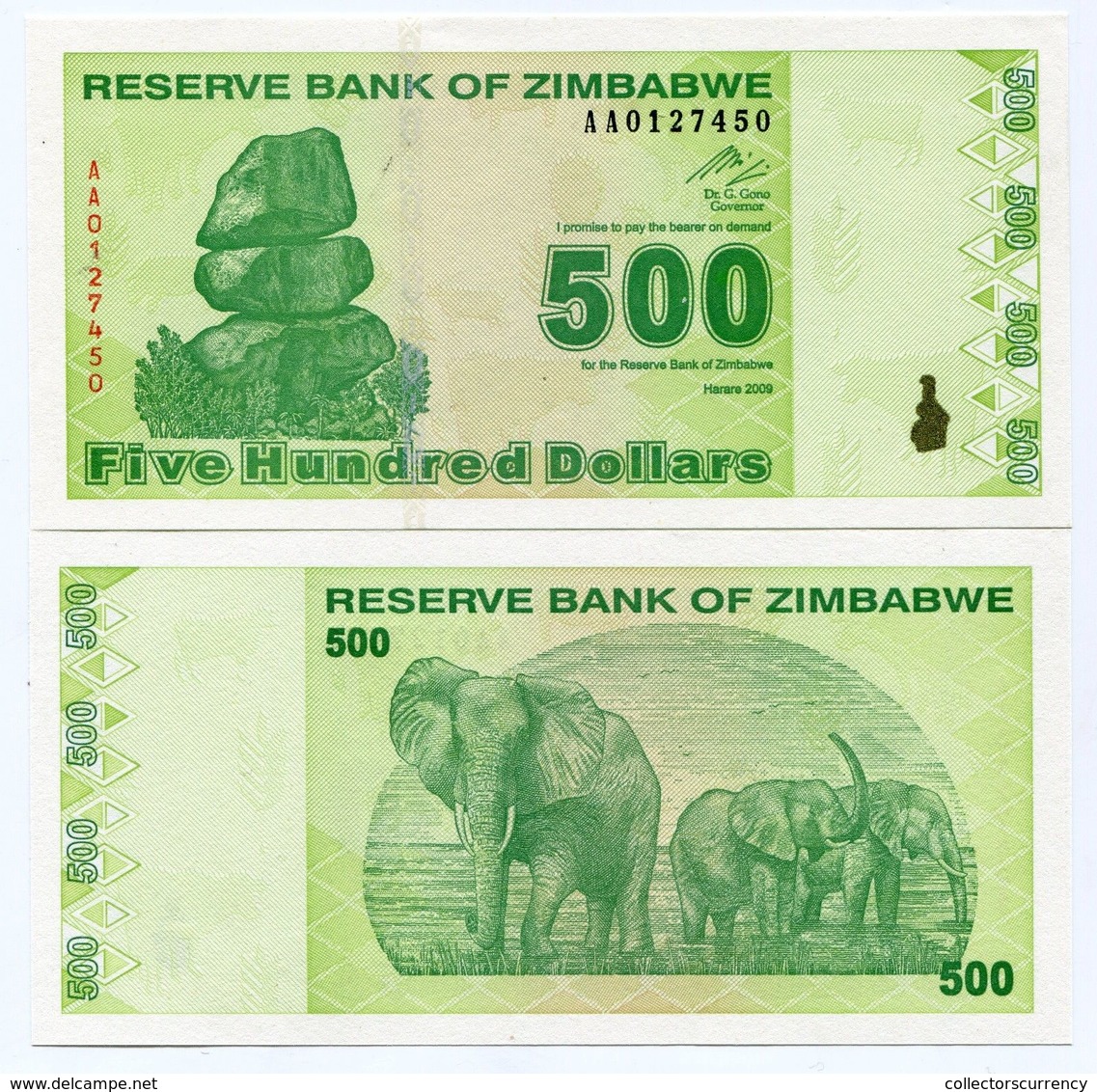 Zimbabwe $500 New Dollar 2009 Super Rare Banknote - P 98 - Zimbabwe