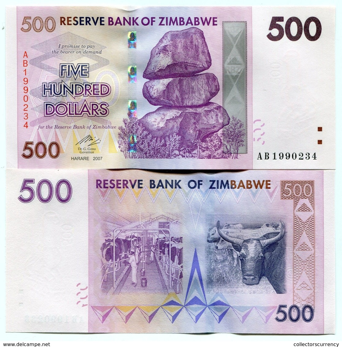 Zimbabwe 2007 $500 - Uncirculated Banknote Money - P70 - Zimbabwe