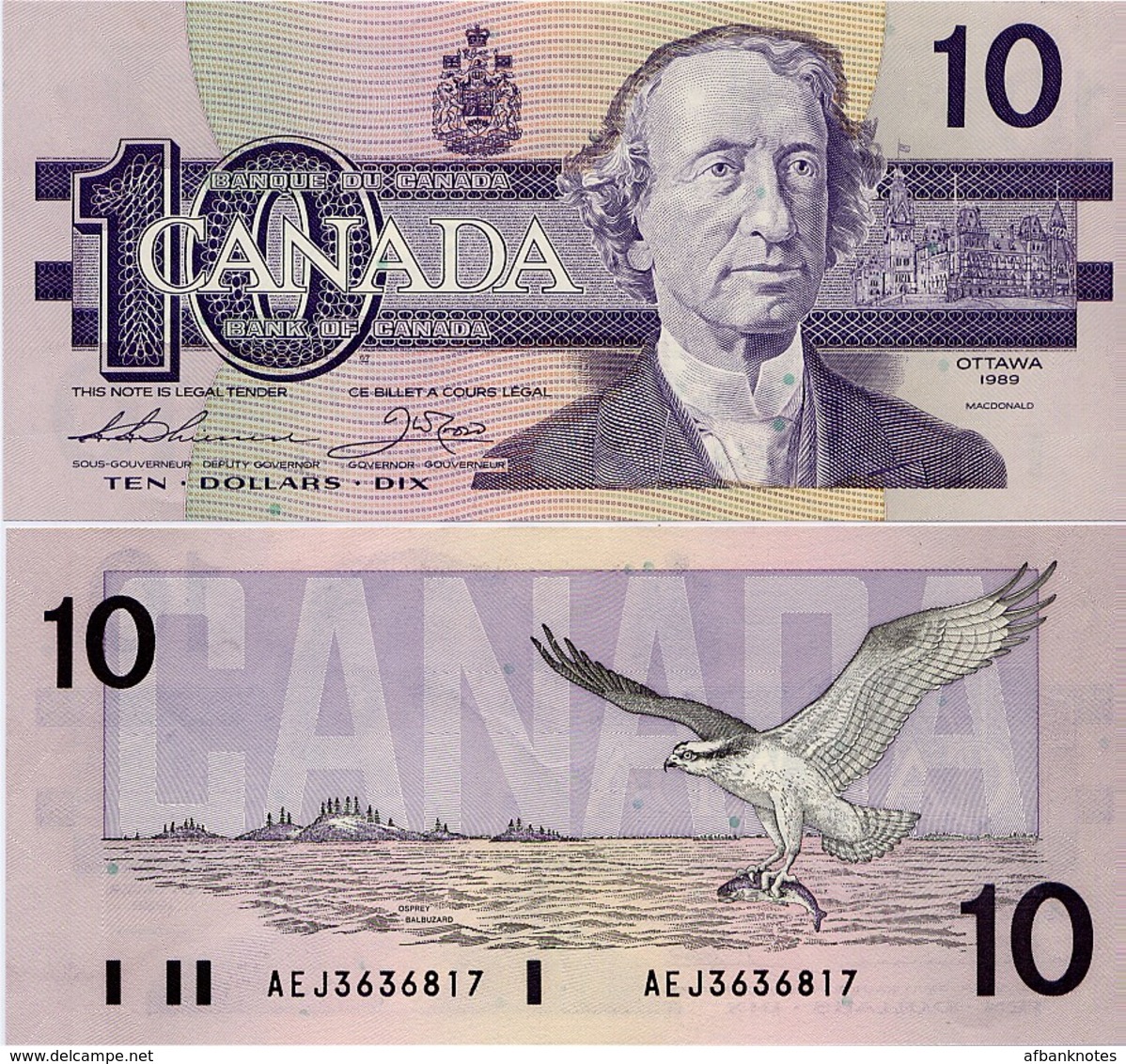 CANADA        10 Dollars      P-96a       1989        UNC - Canada