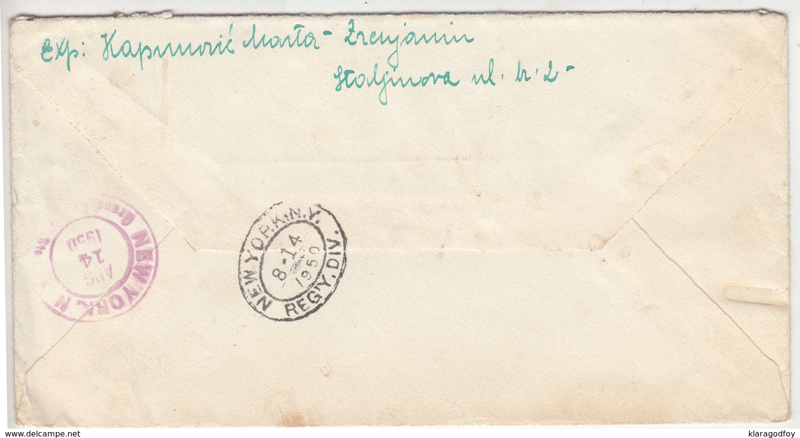 Yugoslavia Air Mail Letter Cover Travelled Registered 1950 Zrenjanin To New York B181010 - Briefe U. Dokumente