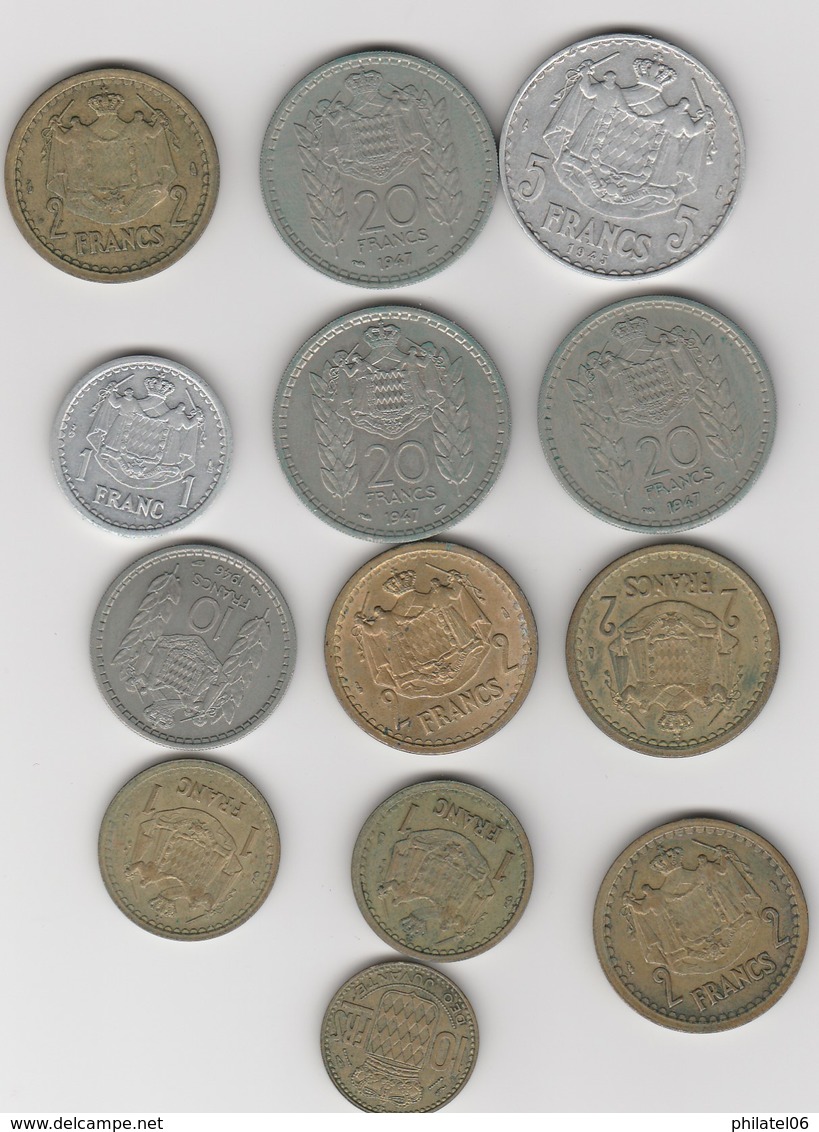 MONACO  LOT DE 13 MONNAIES ANCIENNES  A ETUDIER - 1922-1949 Louis II.