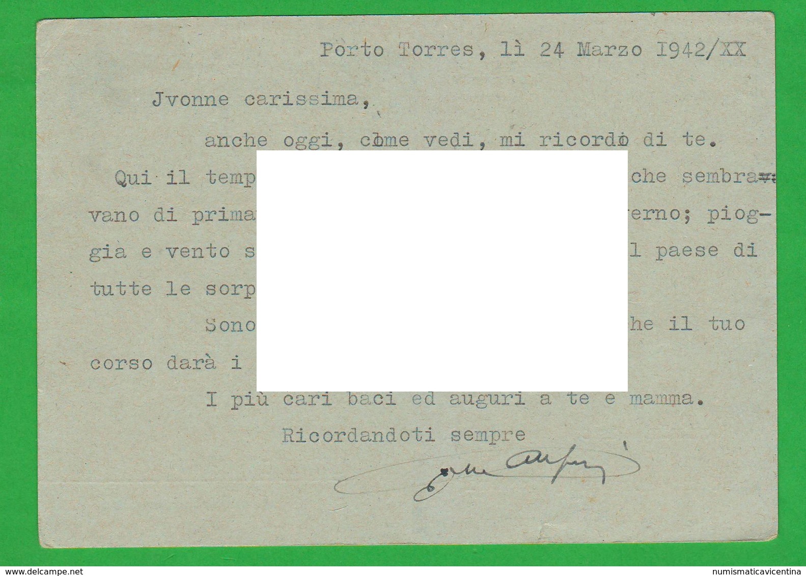 Porto Torres Sassari Sardegna X Vicenza 587° Mitragliatrici 1942 Francghigia Regio Esercito - Poste Militaire (PM)