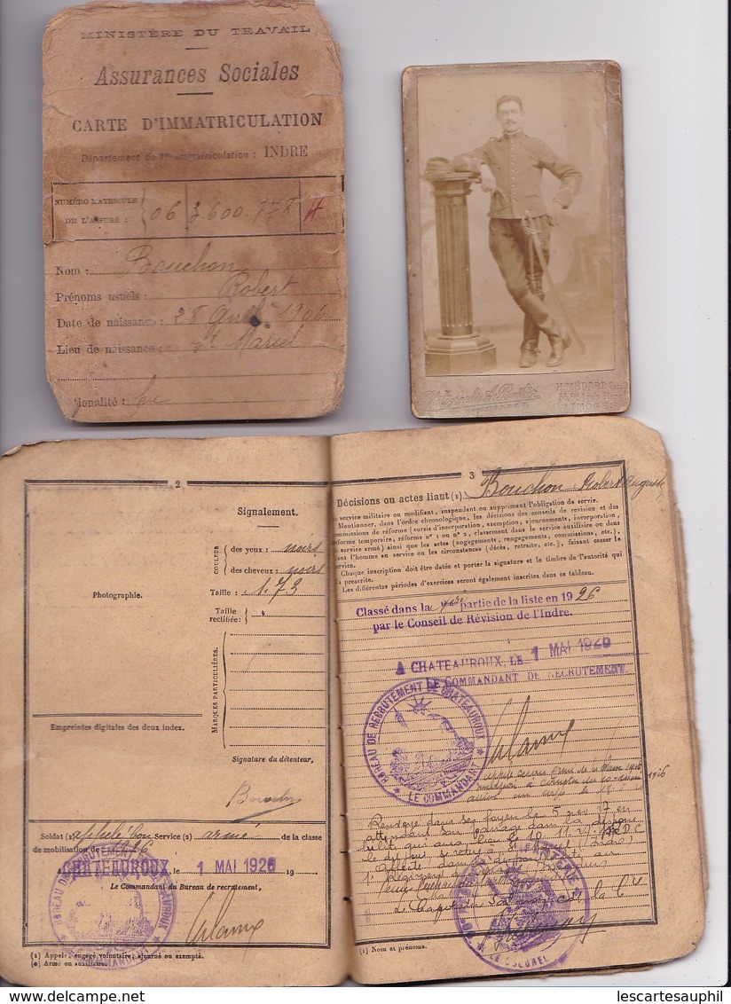 Livret Militaire Regiment 8 Eme Zouave +extrait Livret Individuel+carte Assurances Sociales Photo Soldat 12 Eme Regiment - Documentos