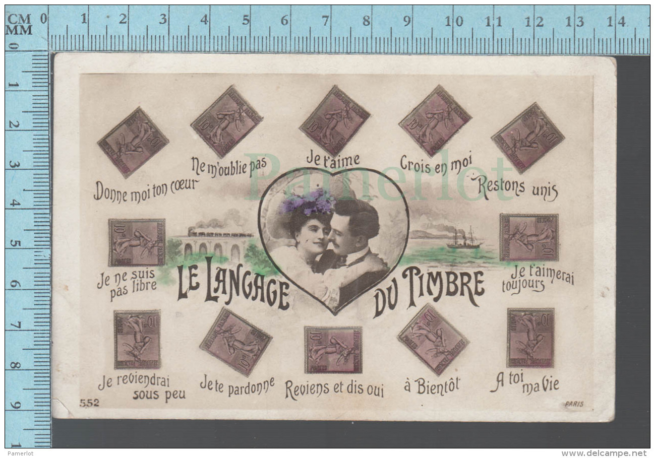 Timbres - , Signification Amoureuse De La Position D'un Timbre Sur Une Lettre Ou Carte CPA  -  ED: MF Paris 552 - Timbres (représentations)