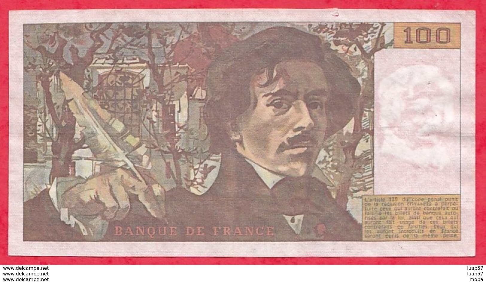 100 Francs "Delacroix" 1980 Série O.41 (Coupure à 11h55) Dans L 'état - 100 F 1978-1995 ''Delacroix''