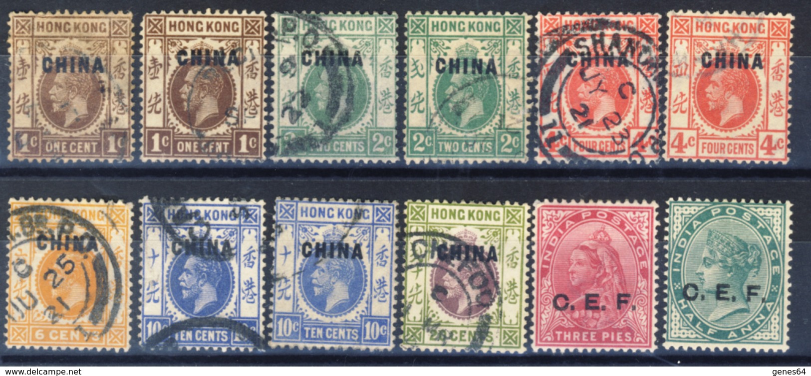 1900 - 1922/27 English Post In China - Lot Of 12 Values (read Description) One Image - Usati