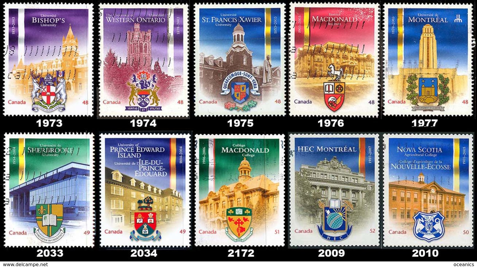 Canada (Scott No.1973-77 Et Plus - Universités / Universities) (o) Série / Set - Oblitérés