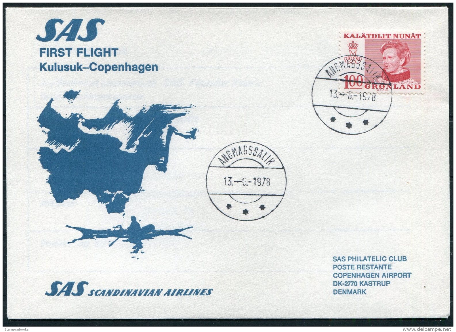 1978 Greenland Denmark SAS First Flight Cover. Slania - Covers & Documents