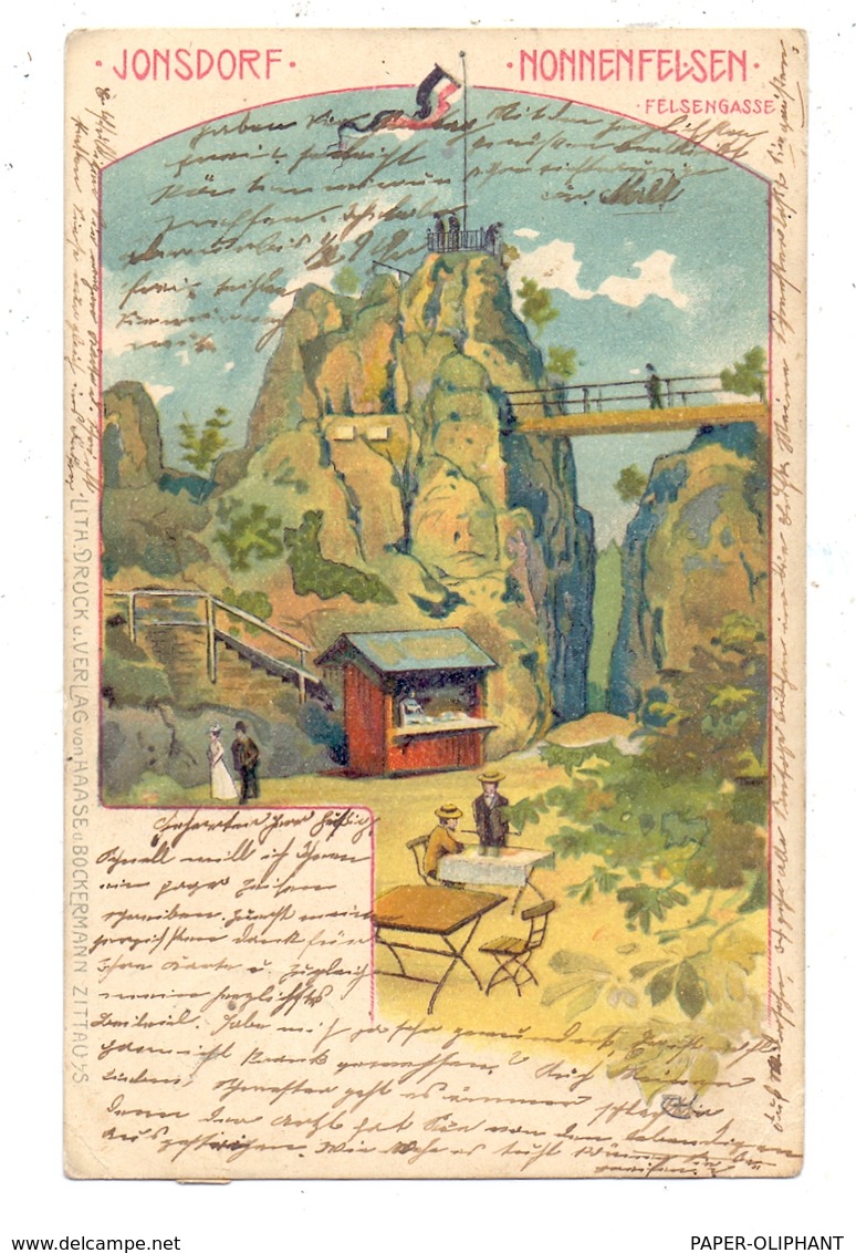 0-8805 JONSDORF, Lithographie 1905, Nonnenfelsen, Felsengasse - Jonsdorf