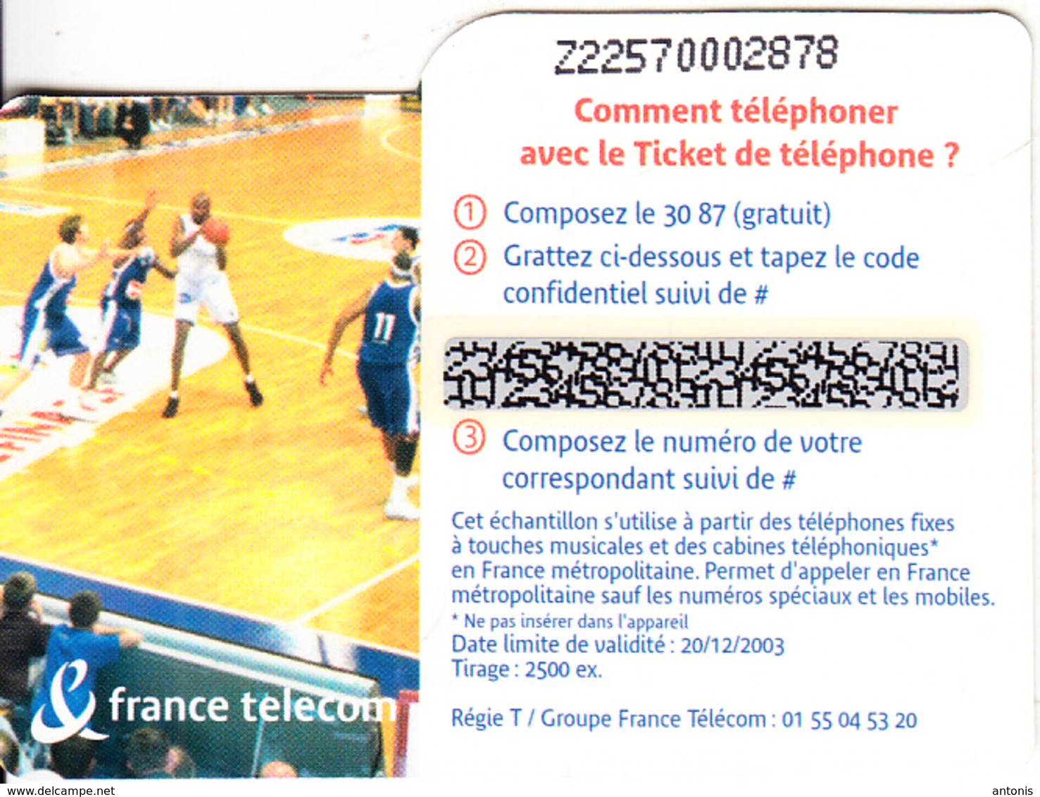 FRANCE - Basketball, BCM/Gravelines Dunkerque, FT Promotion Prepaid Card, Tirage 2500, Exp.date 20/12/03, Mint - Biglietti FT