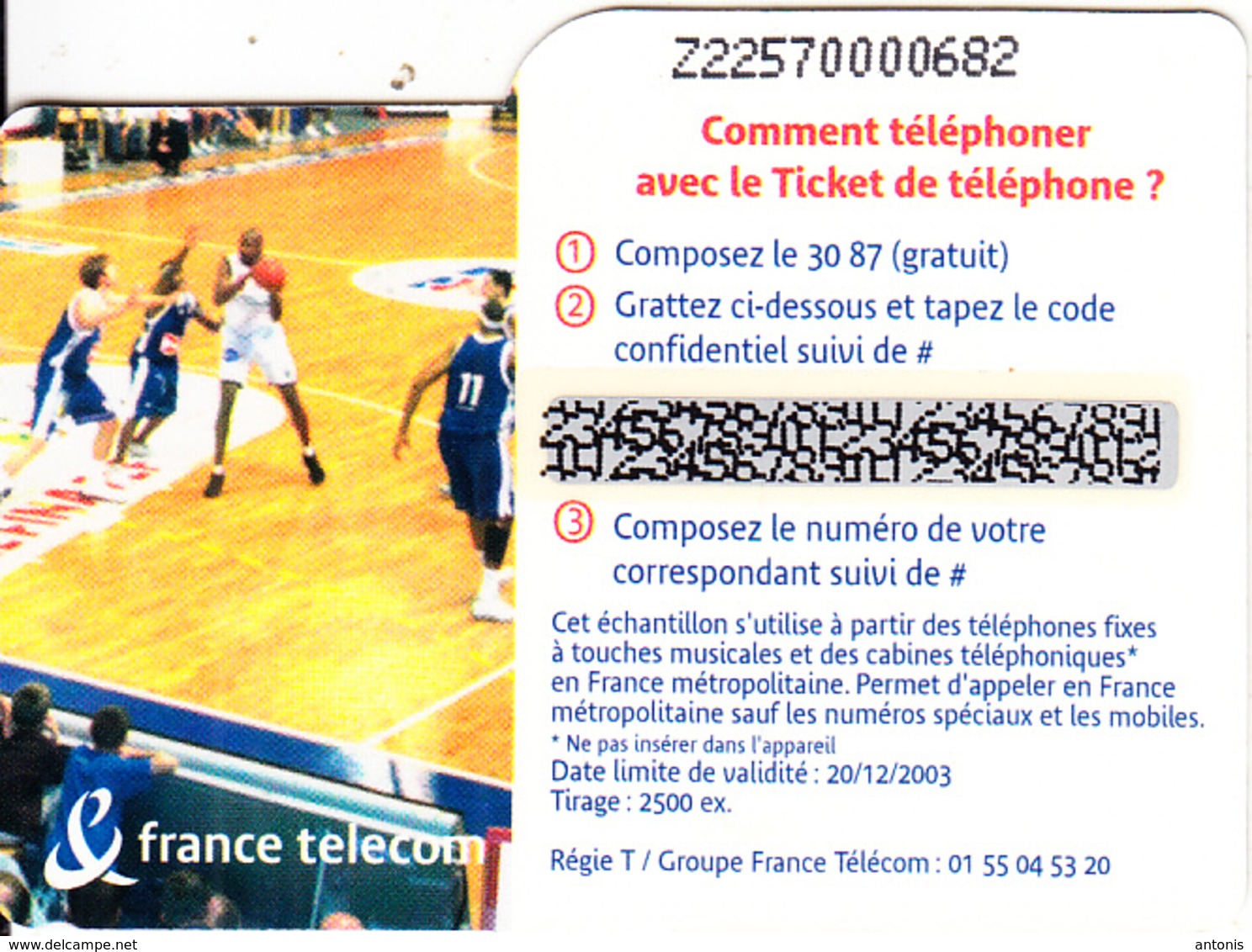 FRANCE - Basketball, BCM/Gravelines Dunkerque, FT Promotion Prepaid Card, Tirage 2500, Exp.date 20/12/03, Mint - Biglietti FT