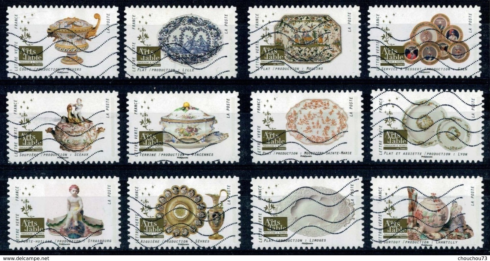 FRANCE AUTOADHESIFS OBLITERES-SERIE COMPLETE DE 12 TIMBRES-N° YVERT 1528 A 1539-ANNEE 2018-CARNET ARTS DE LA TABLE - Autres & Non Classés