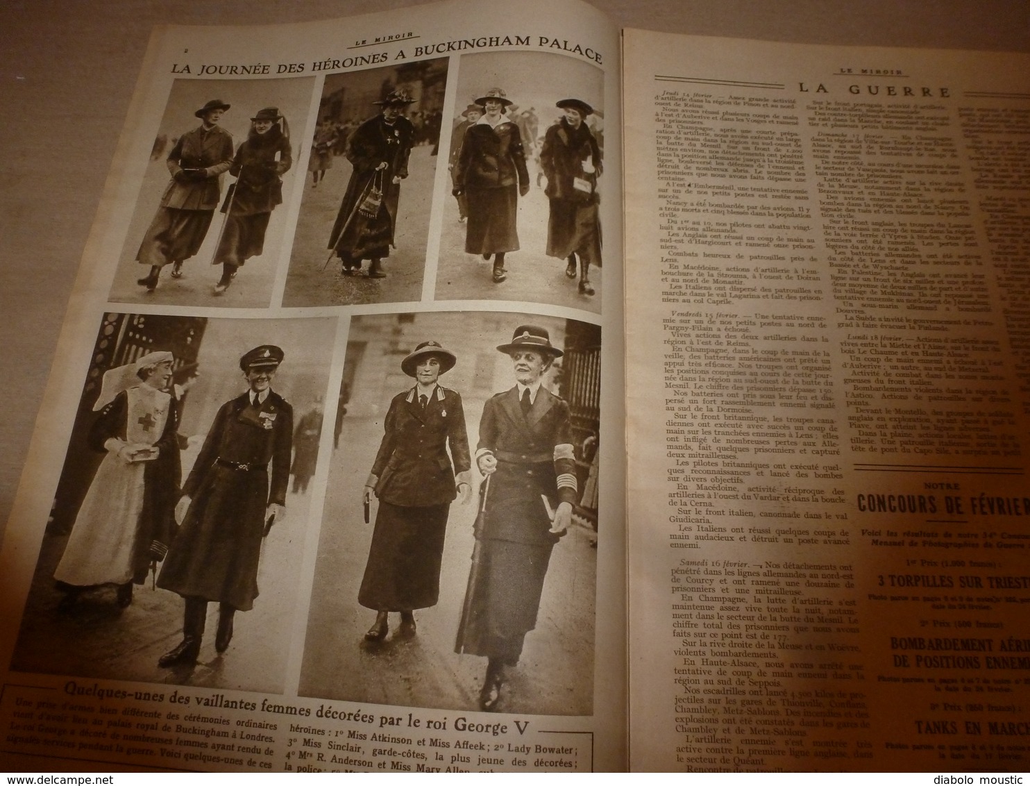 1918 LE MIROIR:;Héroïnes à Buckingham Palace(Miss->Atkinson,Affeek,Sinclair,->Lady Bowater,etc);Sté TSF à Nauen(All);etc - Francese