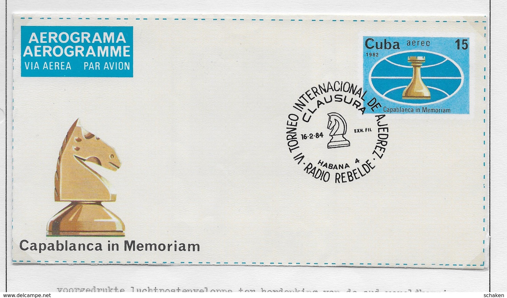 Cuba 1982; Chess Ajedrez Aerograma ERROR AEREC - Unused Stamps