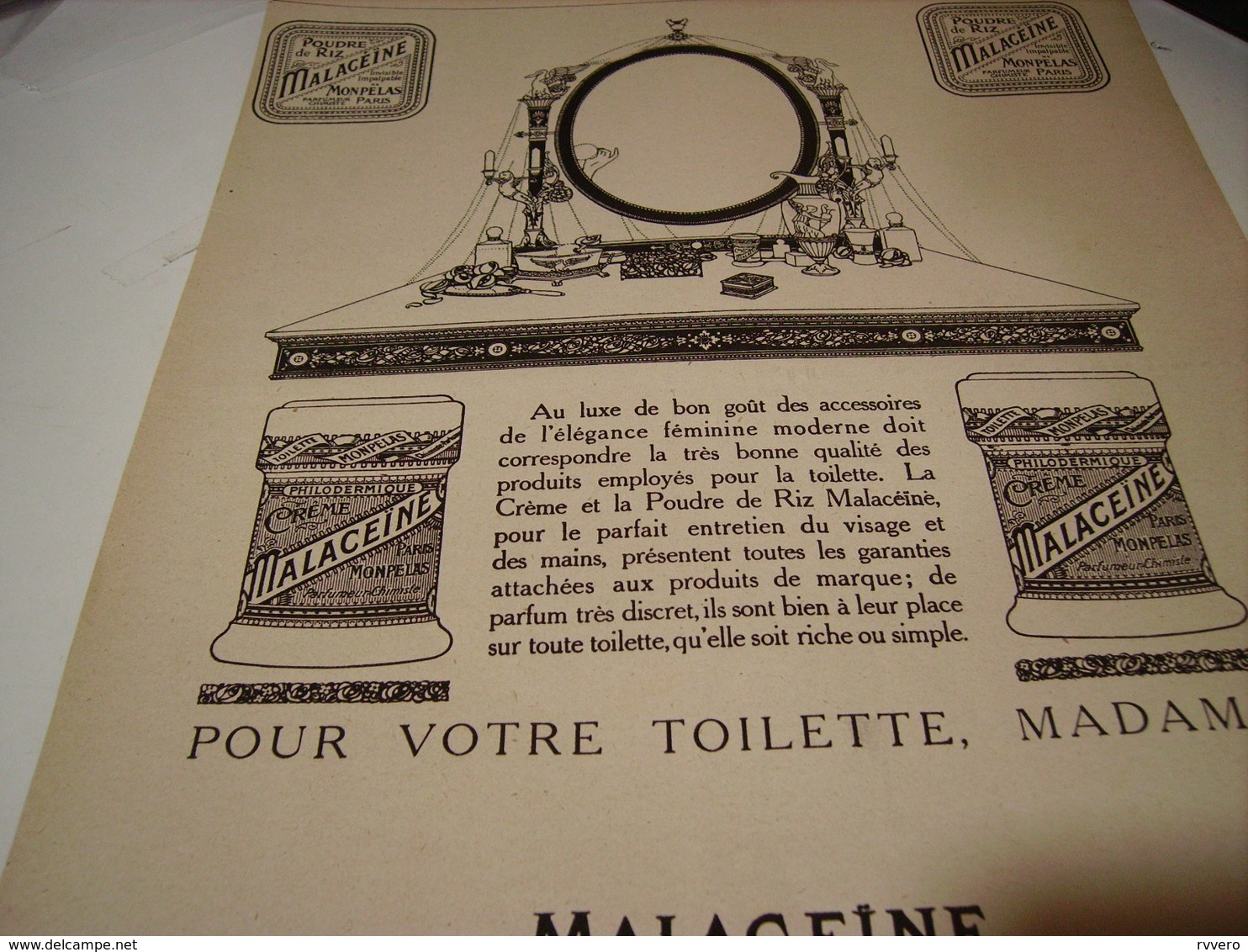 ANCIENNE PUBLICITE POUDRER DE RIZ  MALACEINE 1920 - Autres & Non Classés