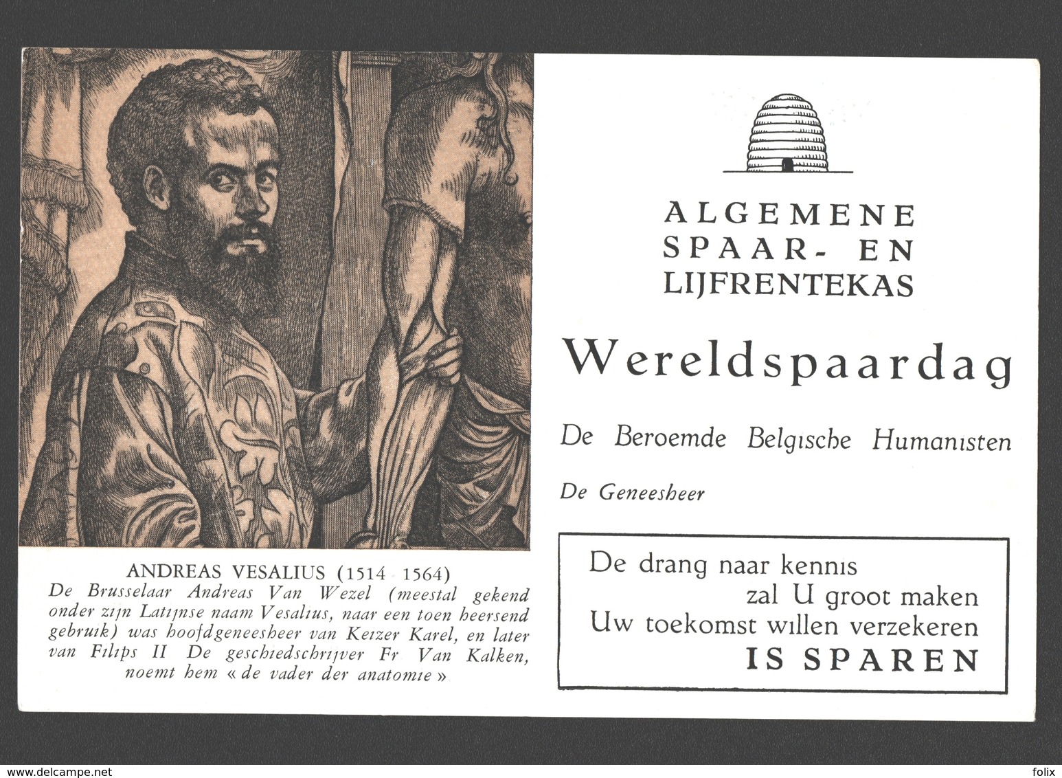 Vloeipapier / Buvard - Algemene Spaar- En Lijfrentekas (ASLK) Wereldspaardag - Andreas Vesalius, Geneesheer - Banque & Assurance