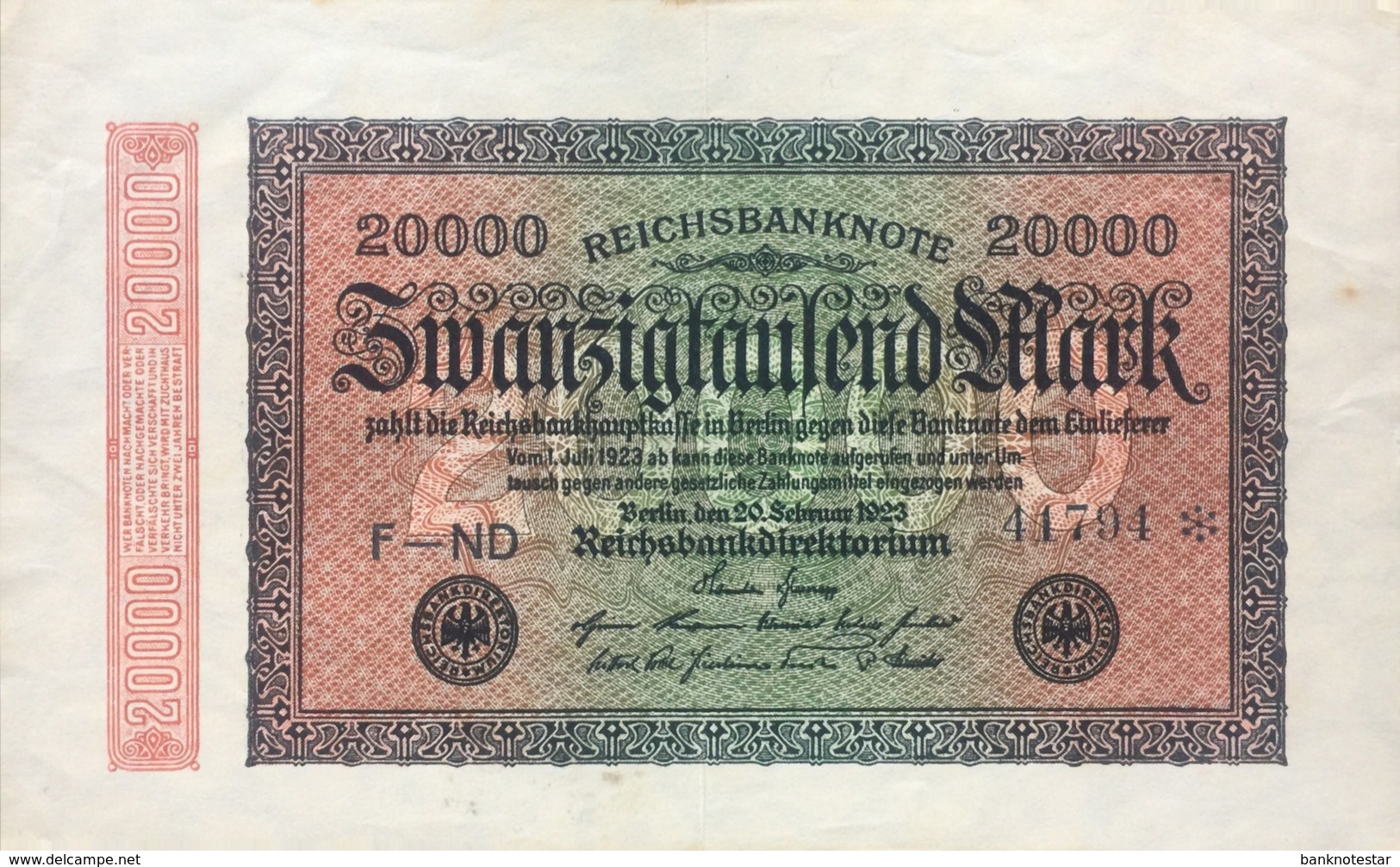 Germany 20.000 Mark, DEU-95e/Ro.84a (1923) - Very Fine - 20.000 Mark