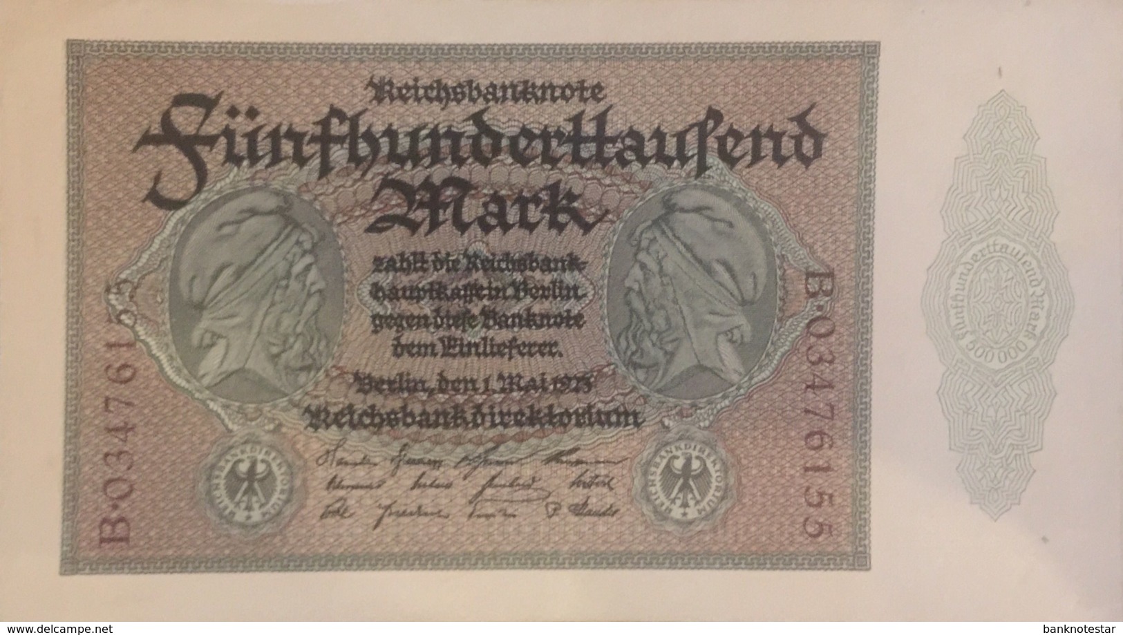 Germany 500.000 Mark, DEU-99b/Ro.87b (1923) - EF/XF - 500.000 Mark