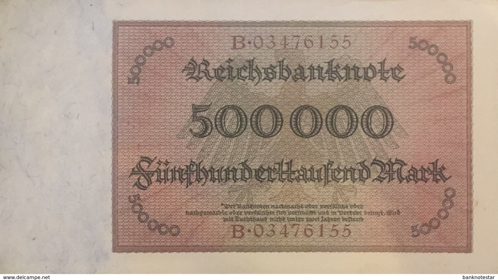 Germany 500.000 Mark, DEU-99b/Ro.87b (1923) - EF/XF - 500.000 Mark